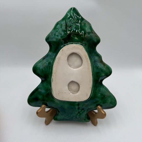 Ceramic Christmas Tree-Shaped Decor With Holly & Berries Design Green & Gold Fin - Picture 6 of 13